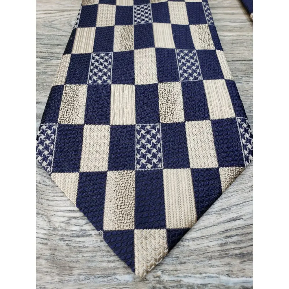 Adolfo Men's Polyester Dark Blue Geometric Neck Tie